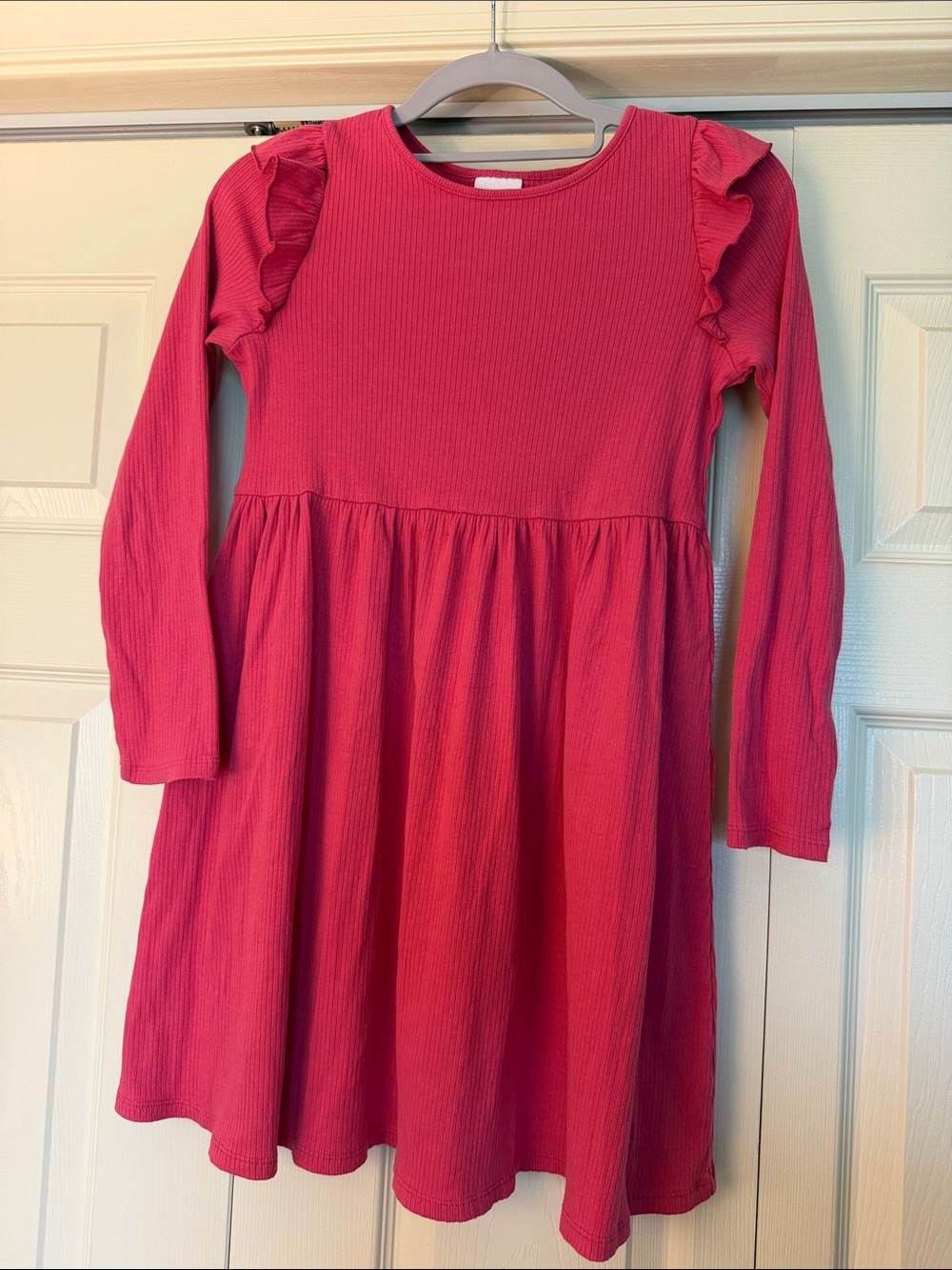 jumping beans Pink Long Sleeve Ruffle Shoulder Ribbed Dress